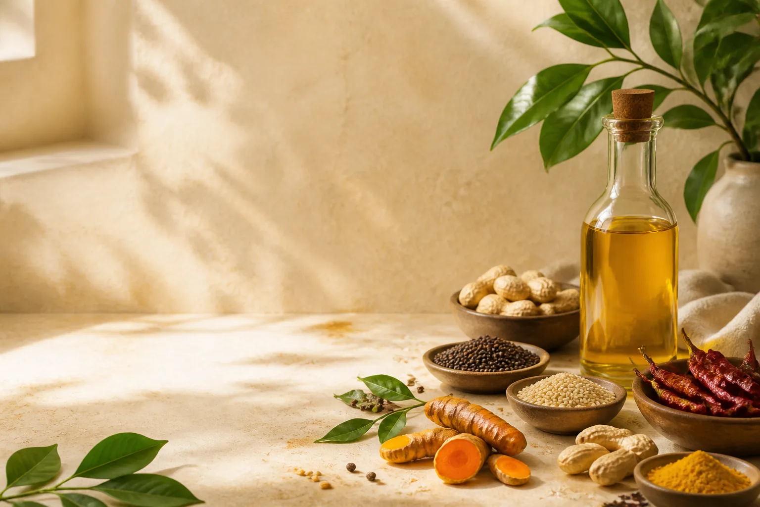 Fresh Indian ingredients in warm natural light